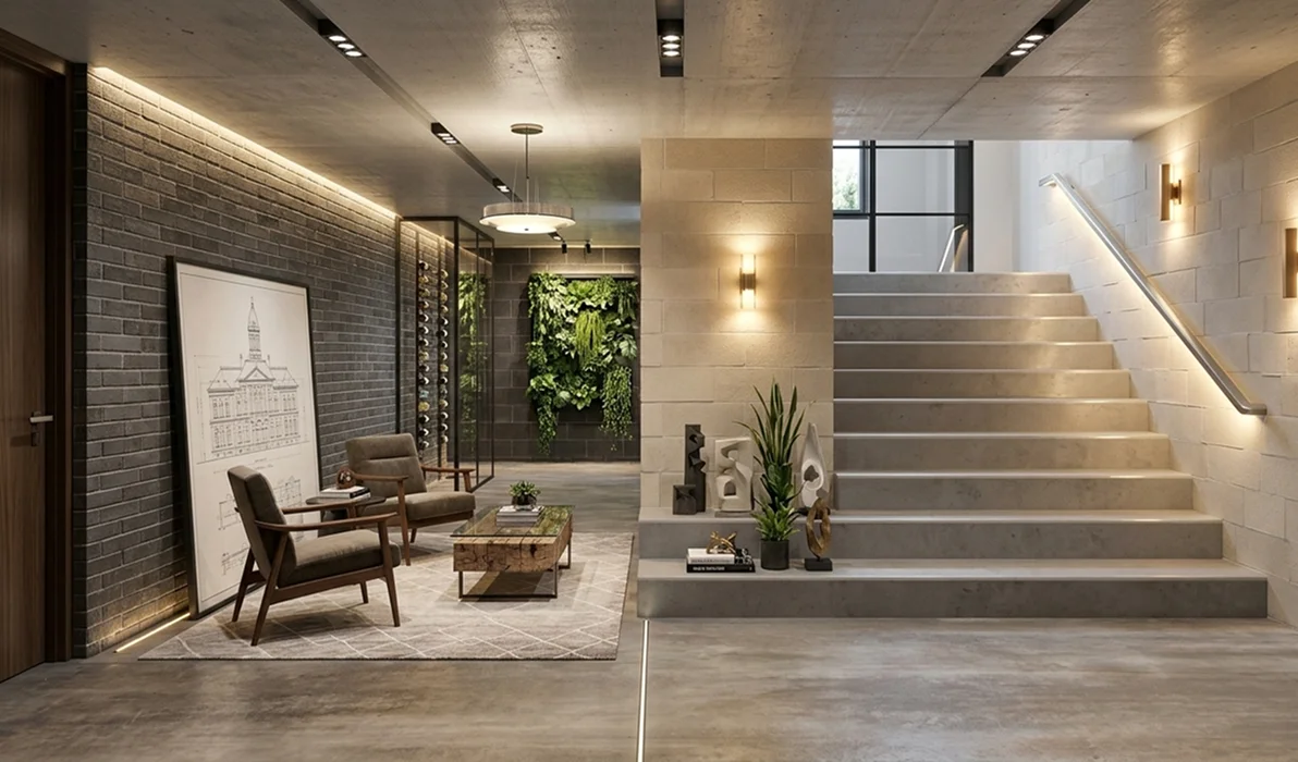 Finished basement entry after redesign