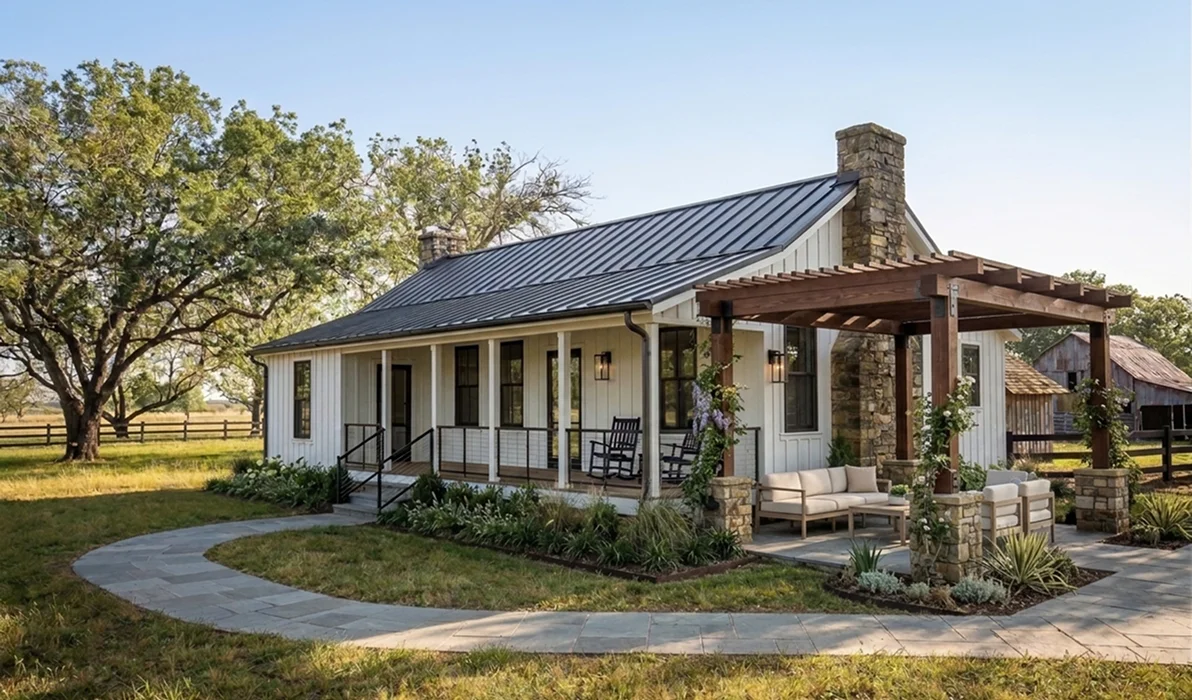 Farmhouse exterior after redesign